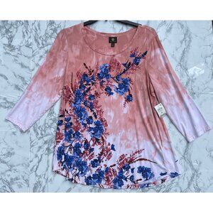 JM Collection 1X Cotton Candy CB Floral Print 3/4 Sleeve Top